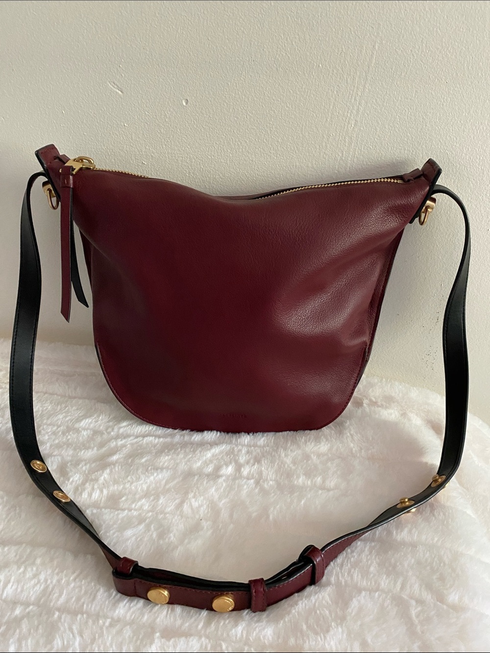 AllSaints Blake Leather Shoulder Bag in Burnt Sienna Red w/ Brass-tone Hardware